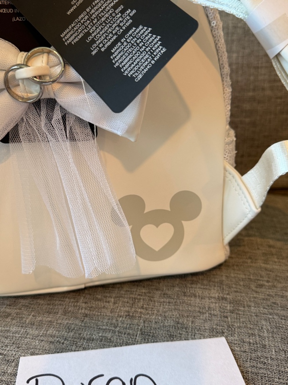 Loungefly White Sequin Minnie Ear Bow Mini Backpack - Picture 3 of 3